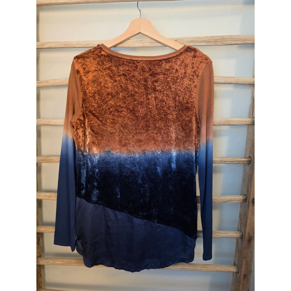 Chico's Zenergy Size 0 S Ombre Crushed Velvet Tunic Top Rust Navy Long Sleeve